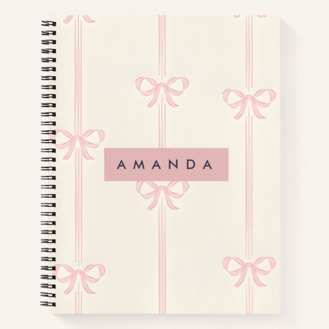 Personalised Coquette Blush Pink Bow Ribbon  Notebook (Front)
