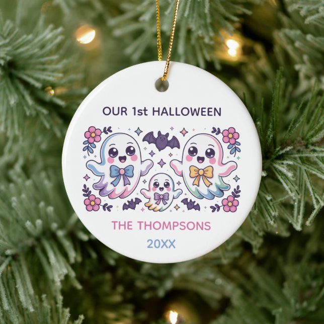 Personalised Coquette Boo - Halloween Ceramic Tree Decoration (Tree)