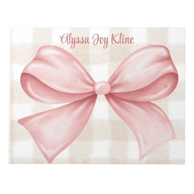 Personalised Coquette bow gingham background Notepad (Front)