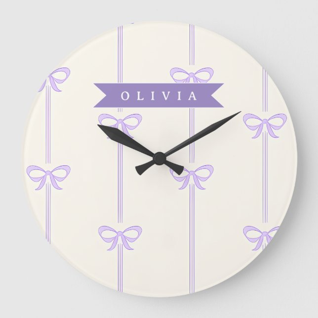 Personalised Coquette Bow Name Girly Aesthetic Large Clock (Front)