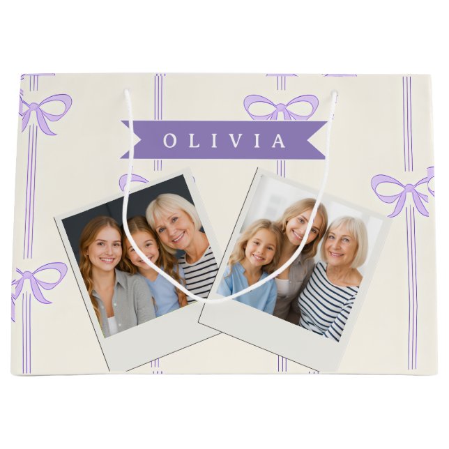 Personalised Coquette Bow Name Girly Aesthetic Large Gift Bag (Front)