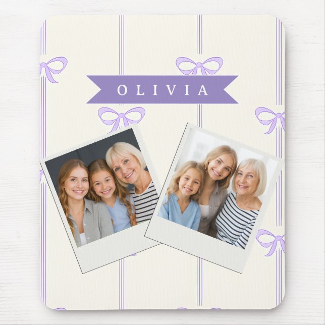Personalised Coquette Bow Name Girly Aesthetic Mouse Mat (Front)