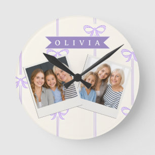 Personalised Coquette Bow Name Girly Aesthetic Round Clock