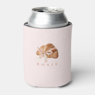 Personalised Coquette Croissant Pink Ribbon Can Cooler
