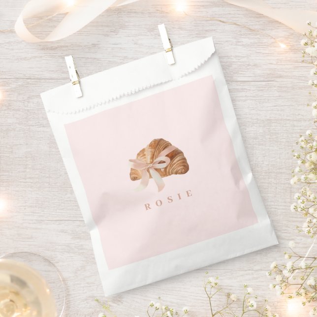 Personalised Coquette Croissant Pink Ribbon  Favour Bags (Clipped)