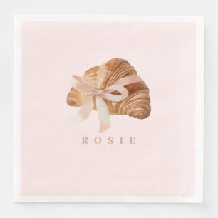Personalised Coquette Croissant Pink Ribbon Napkin