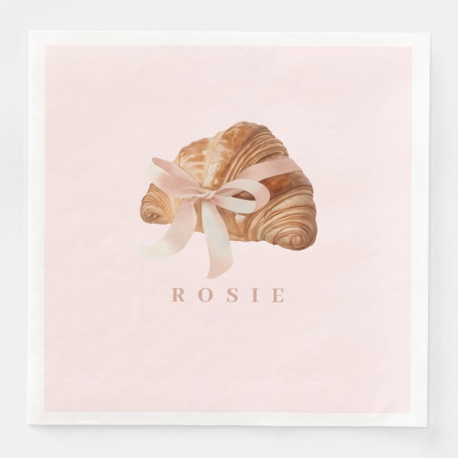 Personalised Coquette Croissant Pink Ribbon  Napkin (Front)