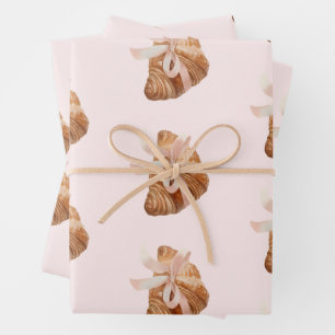 Personalised Coquette Croissant Pink Ribbon Wrapping Paper Sheet