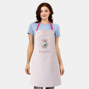 Personalised Coquette Disco Ball Pink Ribbon Apron