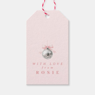 Personalised Coquette Disco Ball Pink Ribbon Gift Tags