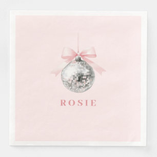 Personalised Coquette Disco Ball Pink Ribbon Napkin