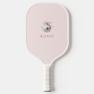 Personalised Coquette Disco Ball Pink Ribbon Pickleball Paddle
