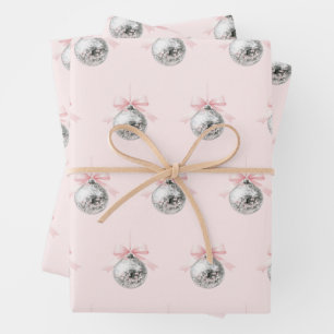 Personalised Coquette Disco Ball Pink Ribbon Wrapping Paper Sheet
