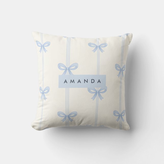 Personalised Coquette Pastel Soft Blue Ribbon Bow  Cushion (Front)