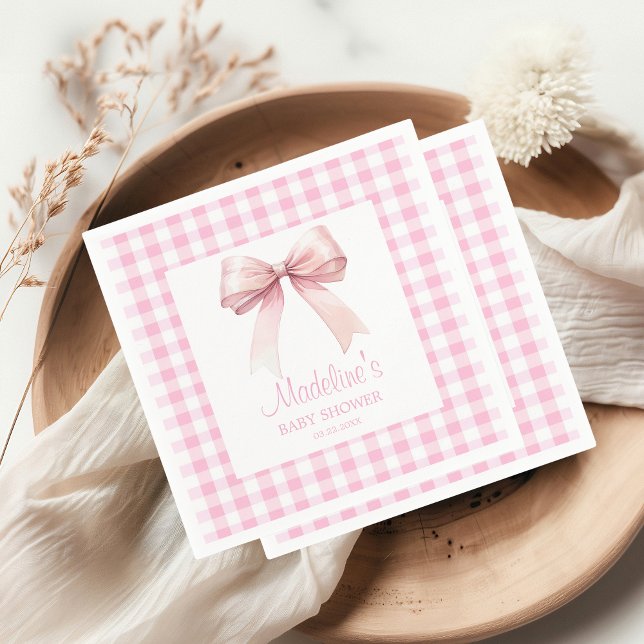 Personalised Coquette Pink Bow Baby Shower Girl  Napkin (Creator Uploaded)