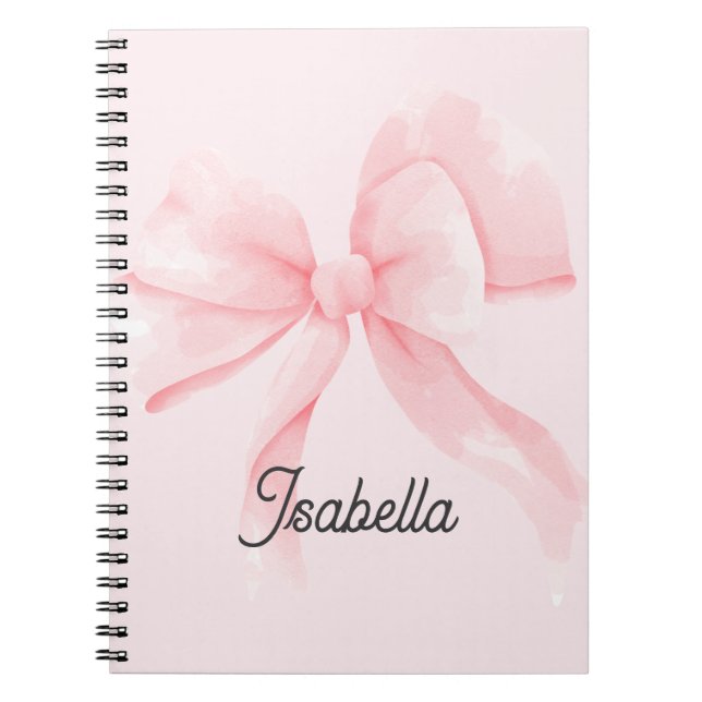 Personalised Coquette Pink Bow Girl Notebook (Front)