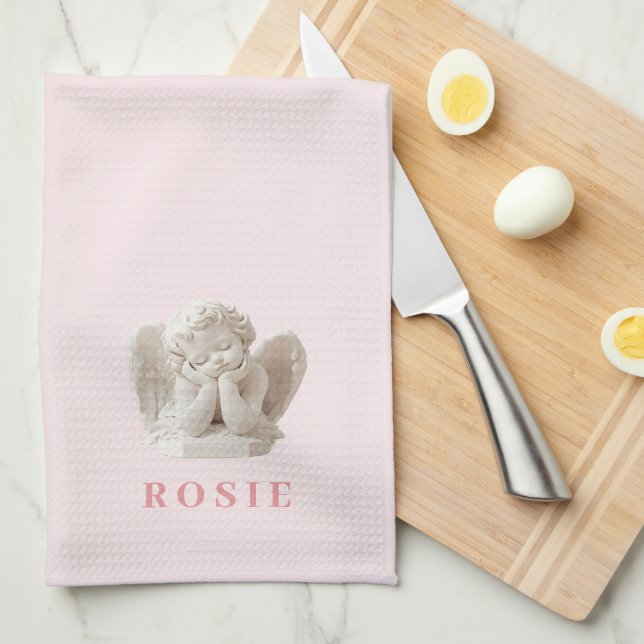 Personalised Coquette Sleeping Angel Sculpture Tea Towel (Quarter Fold)