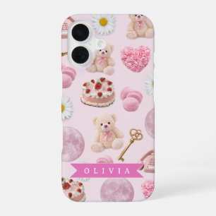 Personalised Coquette Teddy Bear Pink Aesthetic iPhone 16 Case