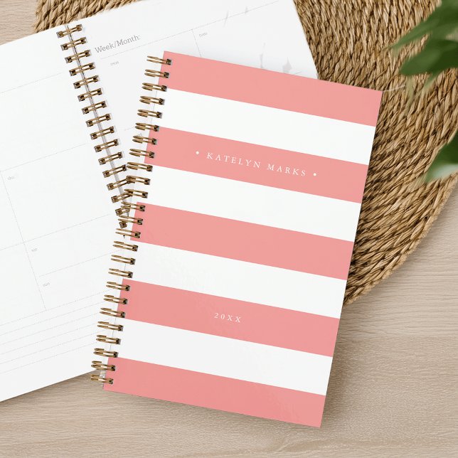 Personalised Coral and White Stripe Planner (Creator Uploaded)