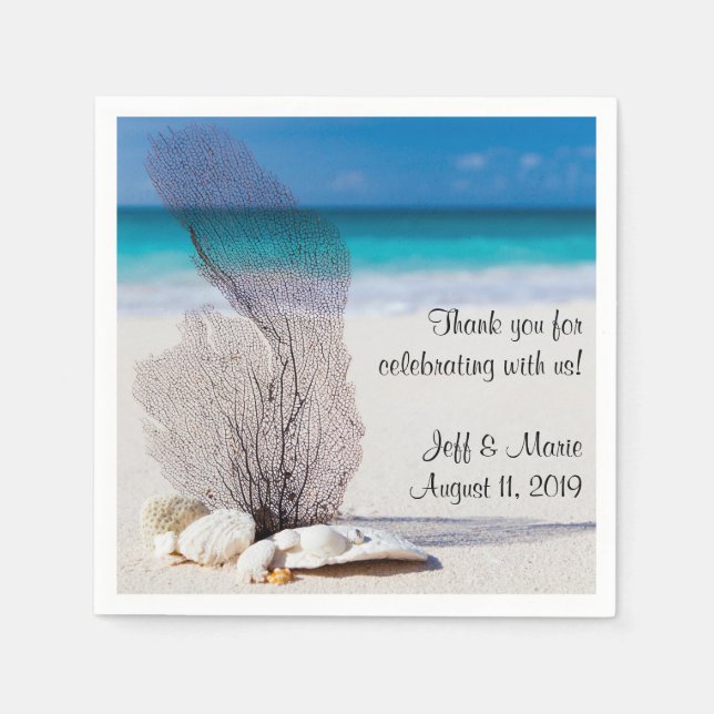 Personalised Coral Beach Wedding Napkin (Front)