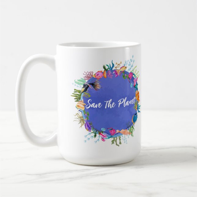 Personalised Coral Fish Save The Planet  Coffee Mug (Left)