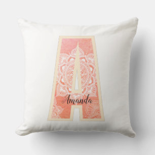 Personalised Coral mandala monogram A Cushion