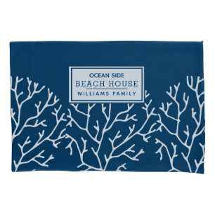 Personalised Coral Pattern - Beach House - Blue Pillowcase