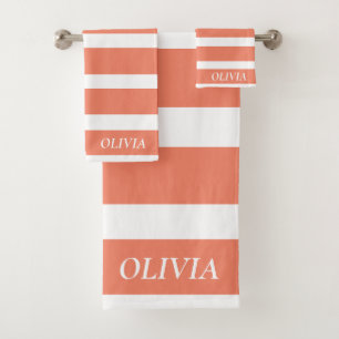 Personalised Coral Peach Elegant Feminine Bath Towel Set
