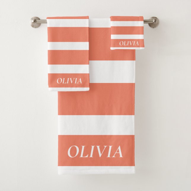 Personalised Coral Peach Elegant Feminine  Bath Towel Set (Insitu)