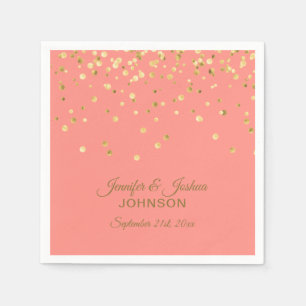 Personalised CORAL Peach Gold Confetti Wedding Napkin