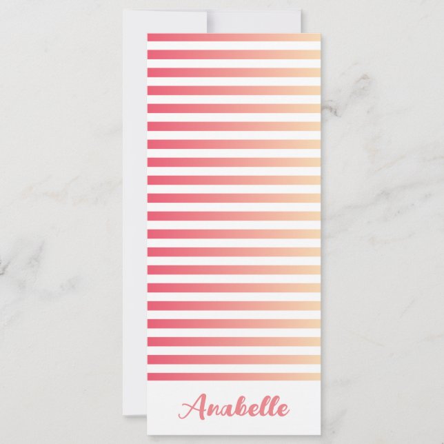 Personalised Coral Peach Gradient Stripes Bookmark (Front)