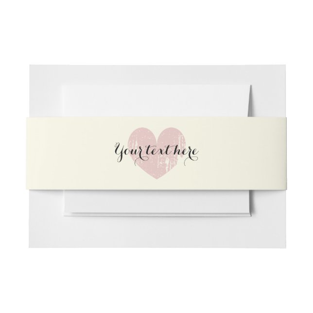 Personalised coral pink heart envelope belly bands invitation belly band (Front Example)