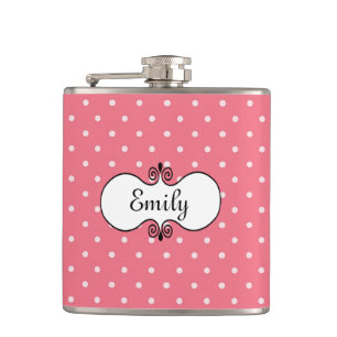 Personalised Coral Pink Polka Dot Flask