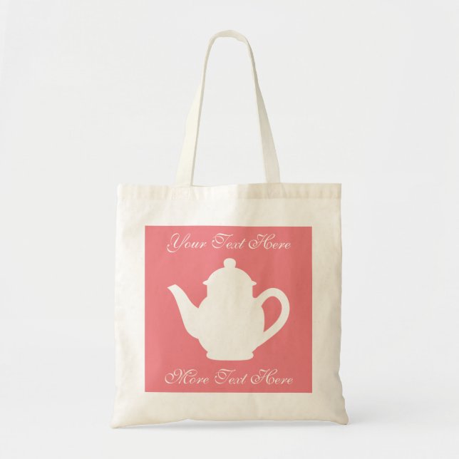 Personalised coral pink tea party favour tote bags (Front)