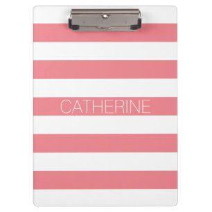 Personalised coral pink & white bold stripe modern clipboard