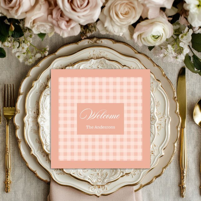 Personalised Coral Plaid Napkins Chic Table Style (Personalized Coral Plaid Napkins Chic Table Style)
