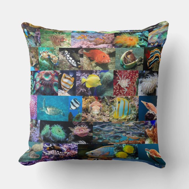 Personalised Coral Reef Marine Life Fish & Animals Cushion (Front)