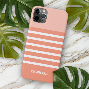 Personalised Coral Salmon Peach Orange Stripes iPhone 11 Pro Max Case