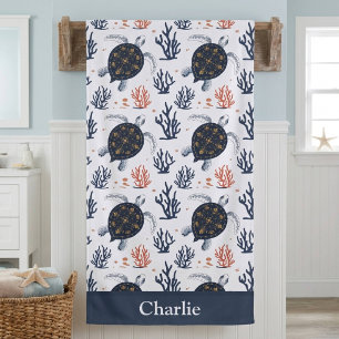 Personalised Coral Sea Turtle Beach Towel