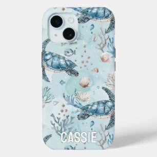 Personalised Corals & Seaweed Under The Sea Turtle iPhone 15 Case