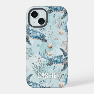 Personalised Corals & Seaweed Under The Sea Turtle iPhone 15 Case