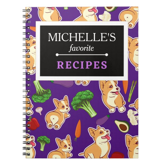Personalised Corgi and Food Pattern Recipe Book (Front)