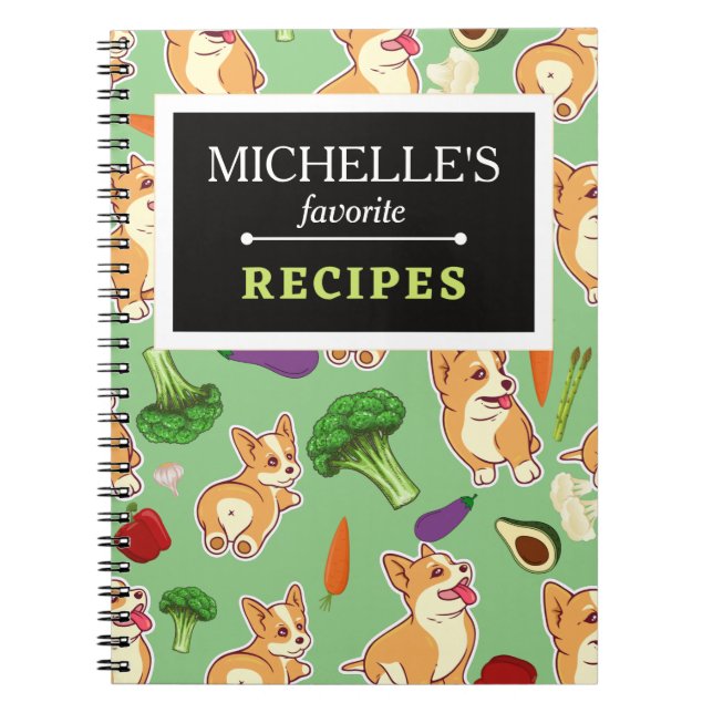 Personalised Corgi and  Food Pattern Recipe Book (Front)