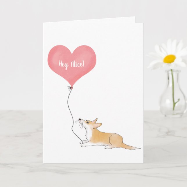 Personalised corgi & balloon I love you card (Small Plant)