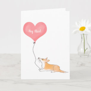 Personalised corgi & balloon I love you card