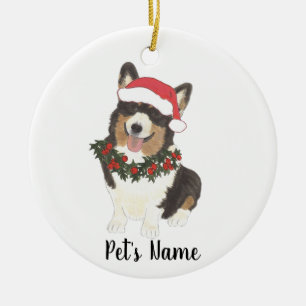 Personalised Corgi (Black Headed Tricolor) Ceramic Tree Decoration