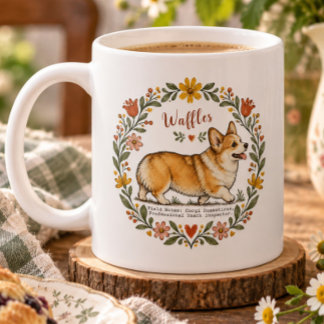 Personalised Corgi Botanical Wreath Cute Dog Lover Coffee Mug