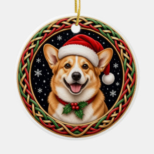 Personalised Corgi Celtic Knot Christmas Ceramic Tree Decoration