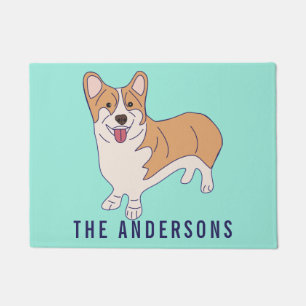 Personalised Corgi Dog Mint Green Doormat