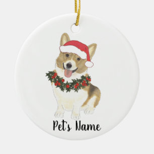 Personalised Corgi (Fawn & White) Ceramic Tree Decoration